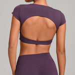 No Padded Women's Yoga T-shirt Short Sleeves Bra Backless Fitness Top Beautiful Back Gym Clothes Form-fitting Running Tee