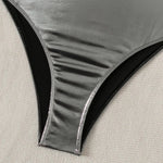 sexy glitter metallic silver backless swimsuit one piece bikini bandage swimwear bodysuits women biquini bathing suits tankini