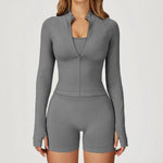 2PCS Yoga Suit Sports Set Women Gym Set Woman Tracksuit Running Workout Long Sleeve Sports Shirt Shorts and bra set Sport Outfit