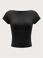 Women's O-neck Backless T-shirt Short Sleeve Solid Color Crop Top Summer Cute Baby Tee Y2K Clothes Bodycon Tunics Fashion Tank