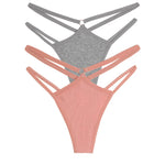 2PCS Women Sexy Cotton Panties Two Belts Hollow Out G-String Thongs Breathable Underwear for Female Solid Color Lingerie S-XL