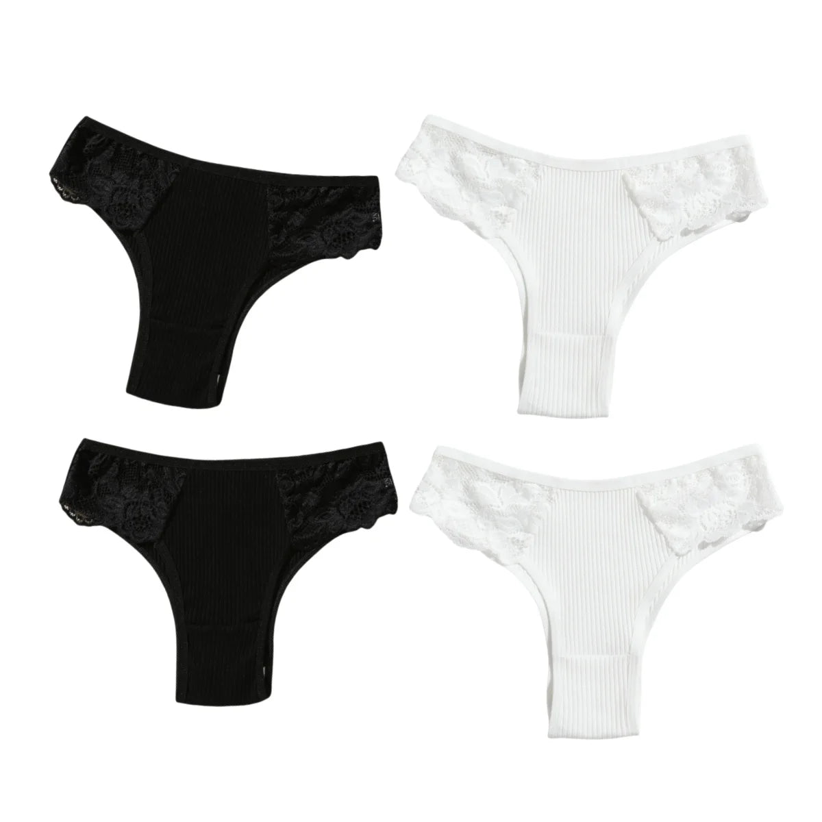 4Pcs/Set Women Cotton Low-Rise Briefs Lace Trims Brazilian Panties Sexy Lingerie Stretchy Underwear Female Underpants S-L