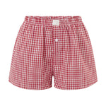 Women’s Plaid Print Shorts Elastic Low Waist Button Front Lounge Shorts Boxers Streetwear