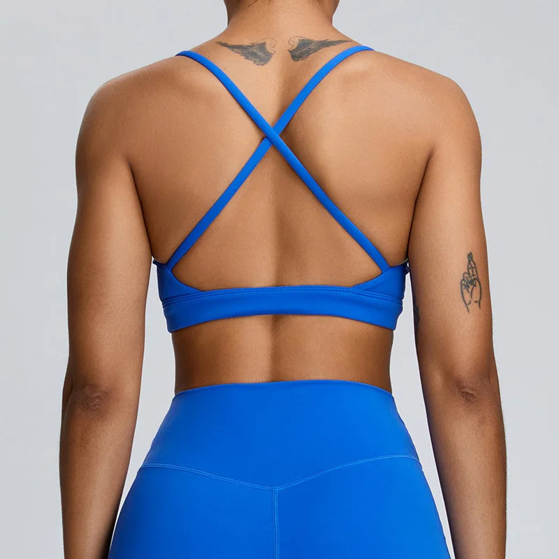 Solid Color Cross Back Women Fitness Underwear Sports Bra Running Top Gym Yoga Athletic Tight Workout Jog Soft With Backless Bra