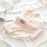 1 Pack Cute Bear & Strawberry Print Cotton Mid-Rise Panties Women's Comfort Underwear M-XL Grid & Striped Print Lingerie