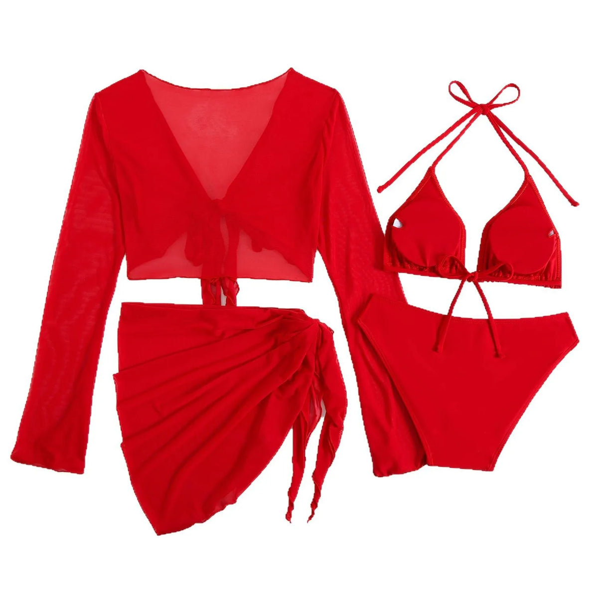 2025 Sexy Bikinis Female Swimsuits Women's Four-Piece Swimwear Beach Swim Wear Bathing Suits Brazilian Bikini Set Red Bather