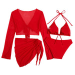2025 Sexy Bikinis Female Swimsuits Women's Four-Piece Swimwear Beach Swim Wear Bathing Suits Brazilian Bikini Set Red Bather