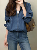 Spring denim shirt petite short denim lapel jacket