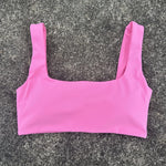 Solid Color Butter Square collar Soft Gym Yoga Underwear Women Hollow back shoulder strap Fitness Vest sport Bra Top With pad