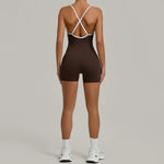 Spring/summer Women's Contrasting Yoga Jumpsuit Hollow Out Cross Back Camisole One Piece Sports Suit Hip Lifting Fitness Romper