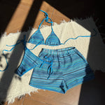 New Sexy Striped Halter Bikini Women Swimwear Three-pieces Bikini set With Shorts Female Swimsuit Bathing Suit Bather Swim V6326