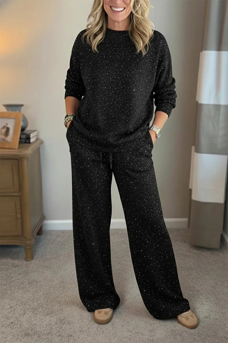 Autumn Winter Women Two Piece Set O Neck Long Sleeve Sweatshirt Drawstring Pants Suit Female Printed Christmas Outfits