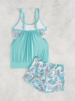 Summer Two Pieces Swimsuits Woman Print Swimwear Female Tankini Sets Beachwear High Waisted Bathing Suit Sports Women Bathers
