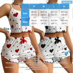 Women Heart Print Ribbed Pajama Set Sleeveless Cami Top and Ruffle Shorts Summer Two Piece Loungewear Sleepwear