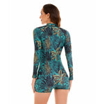 2023 New One Piece Swimsuit Women Floral Long Sleeve Swimwear Zipper Surfing Monokini Push Up Body Suit Beachwear Bathing Suit