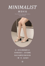 Fashion Leopard Print Square Heel Slippers Summer New Square Toe Metal Buckle Non-slip Wear-resistant Kitten Heel Shoes