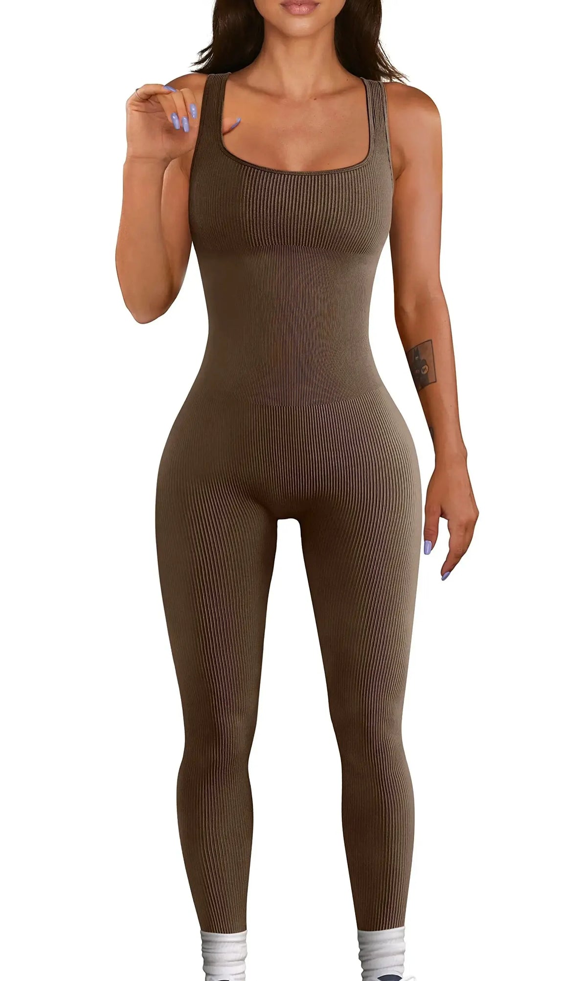 CZGUKE Women's Seamless One-Piece Sportswear yoga Ribbed Slim-Fitting One-Piece Square-Neck Base Pants Long Pants Fitness Wear