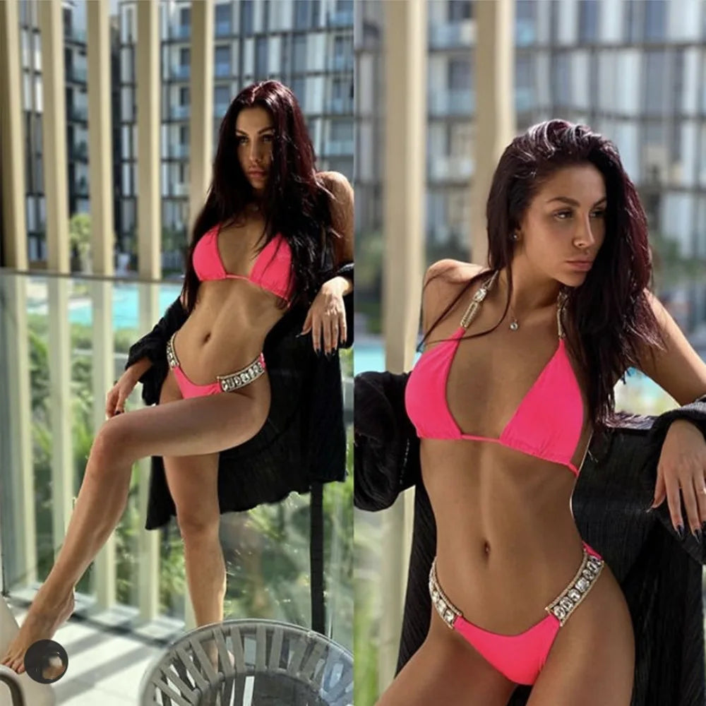 DEKA Diamond Bikini Set Brazilian Rhinestones Halter Women Swimwear Female Swimsuit Two-pieces Bikini Bather Bathing Suit Swim