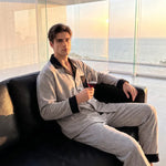 Couple Dralon Pajama Set, Autumn Winter Long Sleeve Long Pants Two Piece Outfit, Soft Skin Friendly Warm Loungewear Men Women