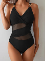 Rose Pink One Piece Swimsuit Female 2025 Swimwear Women Mesh Bathing Suits Summer Beach Wear Chain Linked Monokini Swimming Suit