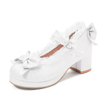2025 Plus Size 30-48 Women's Candy Colors Mary Janes Pumps Bow Tie Ruffles Black Pink Platform Sweet Block Heels Lolita Shoes