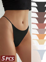 5Pcs Seamless Thong Women Thin Strap Invisible Low Waist High Stretch Flexibility Panties Sexy Underwear Ladies Briefs T-back