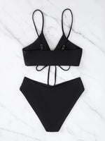 New Women's Swimsuit High Waist Two Piece Bikini Set Hollow Out V-neck Bandage Cross Backless Beach Swimwear Summer Bathing Suit