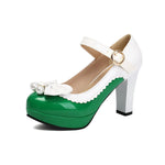 Women Lolita Style Patent Leather Bow Shoes 9.5cm High Heels Anti-slip Rubber Sole Platform Pumps Ideal for Parties Daily Wear