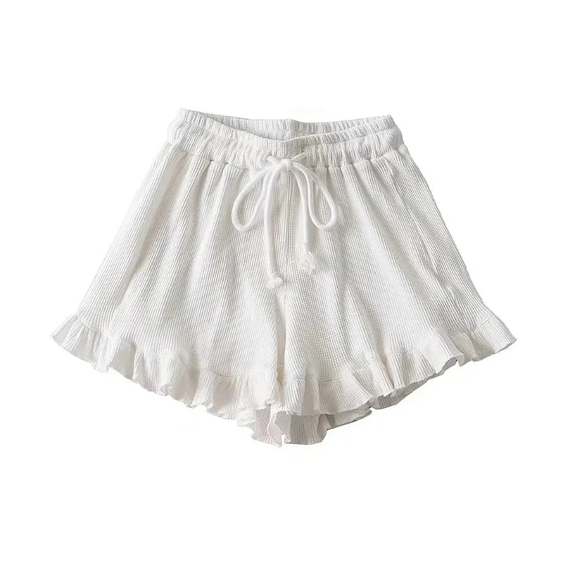 New Women's Sleeping Pants Casual Shorts Waffle Style Morning Running Sports Pants Fashionable and Trendy Lace Hot Pants Y2K