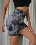 Tie Dye Yoga Shorts Marble Gym Shorts Women Push Up Sports Shorts Women Fitness Tights Breathable High Waist Booty Shorts