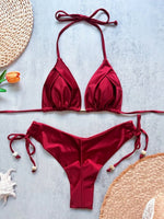 New Solid Color Bikini Set 2026 Women's Swimsuit Hanging Neck Rope Split Swimsuit 2-piece Set Summer Beachwear