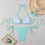 New Sexy Blue Striped String Bikinis Two Pieces Swimsuit Women Swimwear Halter Beach Wear Swim Bathing Suits Frill Bikini Set
