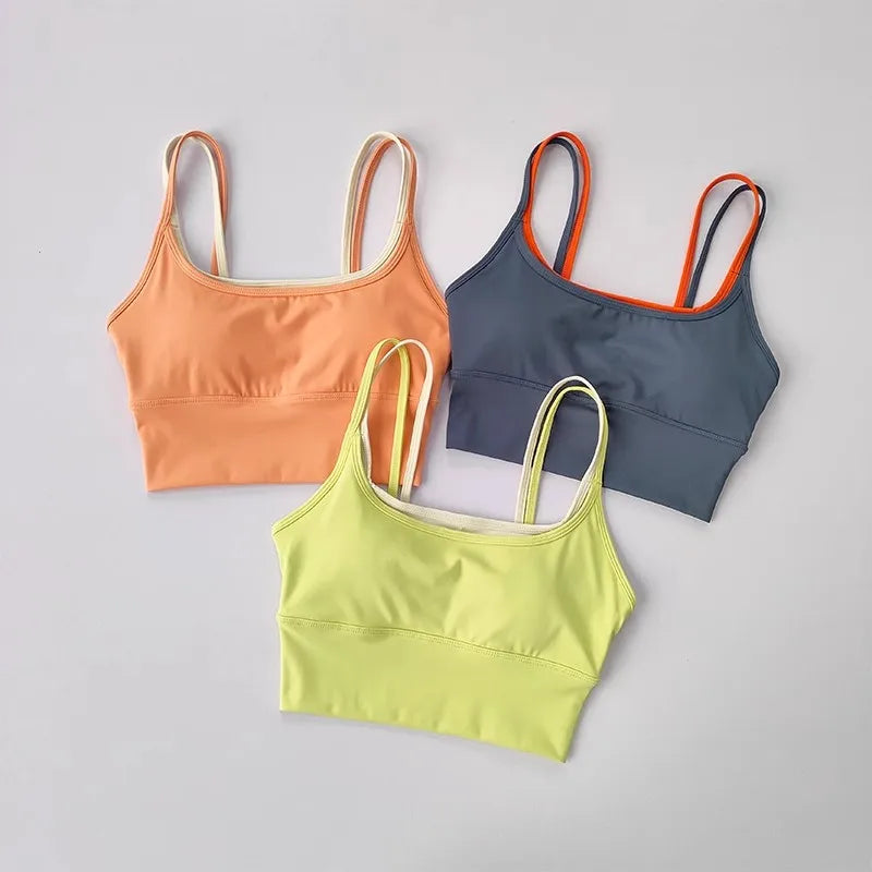 Women's yoga sports bra, shoulder straps with color blocking design, camisole yoga fitness bra
