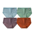 4Pcs/Set Women's Mid-Rise Cotton Panties Breathable Soft Ribbed Underwear Solid Lingerie Stretchy Comfort Daily Briefs M-XL