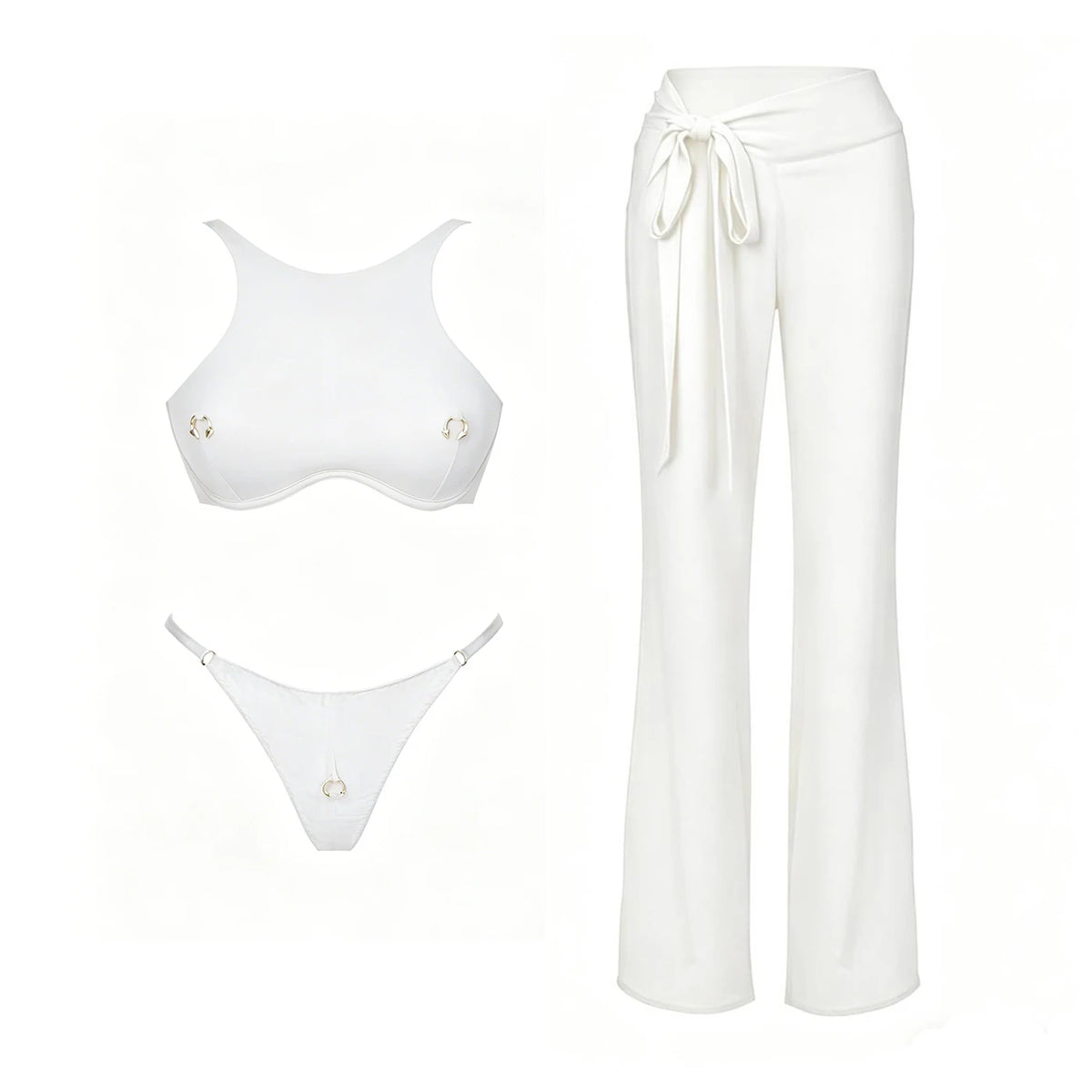 Sexy 3Pcs Swimsuit With Beach Pants Women Bikini Push Up Swimwear Biquini White Swim Suit Micro Bikinis Bathingsuit Beachwear