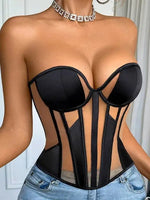 Mesh Thin Corset Sexy Erotic Tight Corset Fishbone Top Casaul Transparent Off-the-shoulder Pure Desire Elegant Top Charming 6EX2