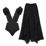 2026 Women Swimwear 2PC Cover-up Swimsuit Ruffle Solid Printed Deep V One-piece Monokini Kimono Bikini Suit Summer Beachwear