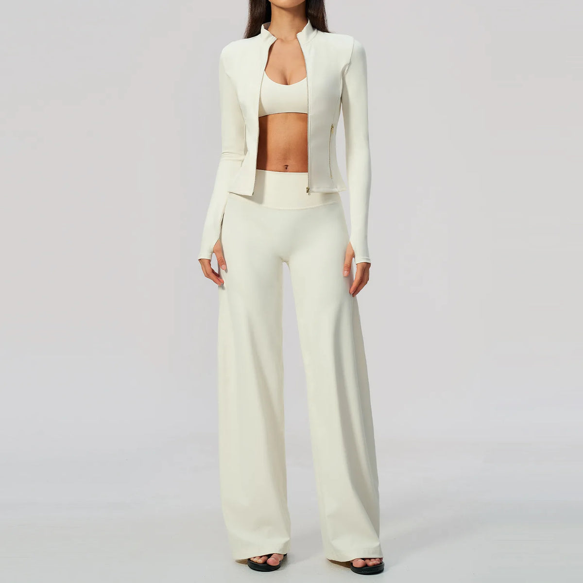 3 PCS Yoga Sets Women Long Sleeve Zipper Slim Jacket+sports Bra+high Waist Flare Pants Fitness Suits Gym Exercise Athletic Wear