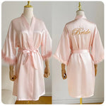 White Bride Wedding Robe with Feathers Women Satin Peignoir Sexy Bridesmids Kimono Gowns Short Bathrobe Bridal Intimate Lingerie