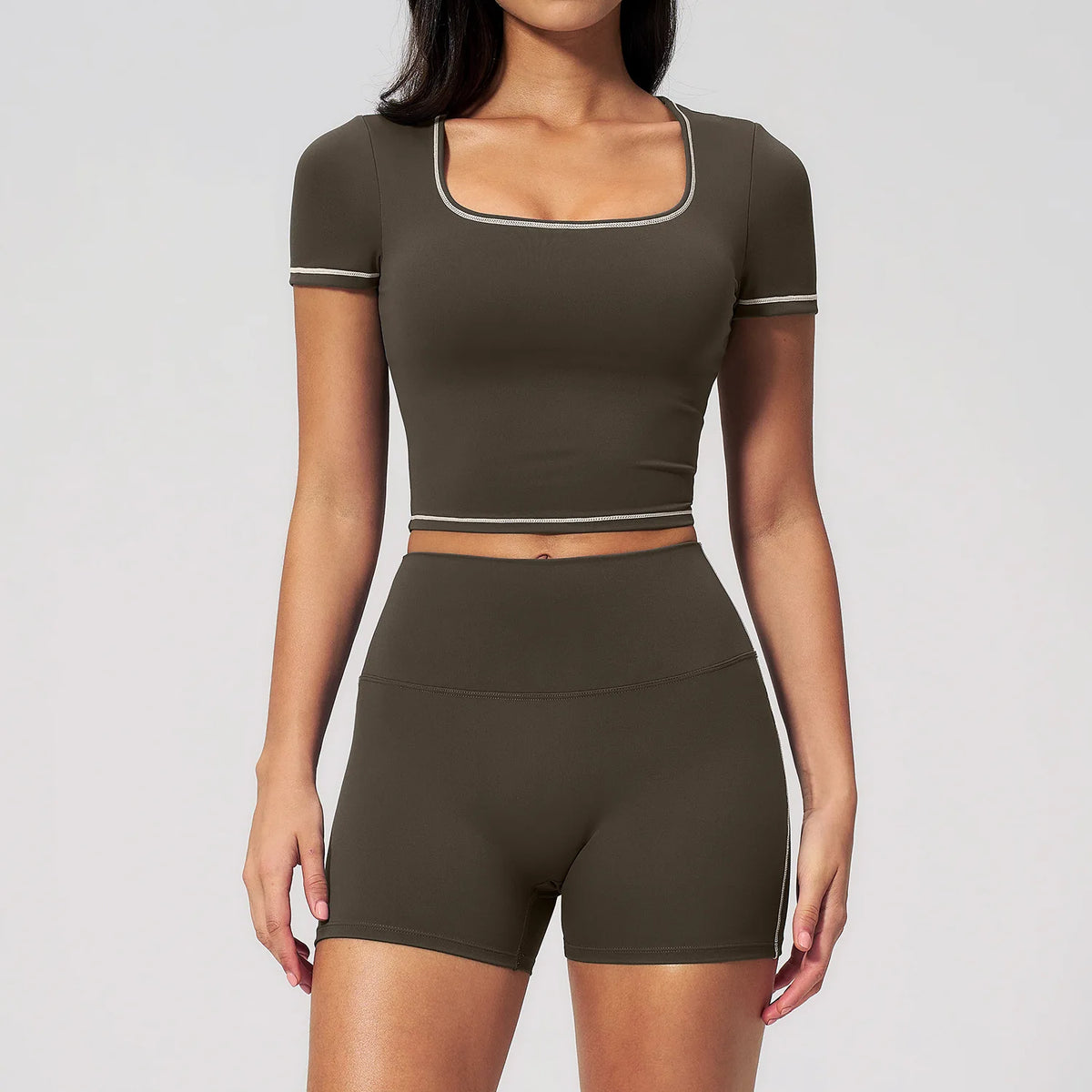 Speed Drying Tight Yoga Sets Women Color Contrast Short Sleeve Slim Sports Top High Waist Leggings Running Fitness Athletic Wear
