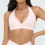 Naked Sports Bras Women Solid Coffee Cross V-neck Shock-absorbing Yoga Suit Gym Fitness Running Workout Crop Top