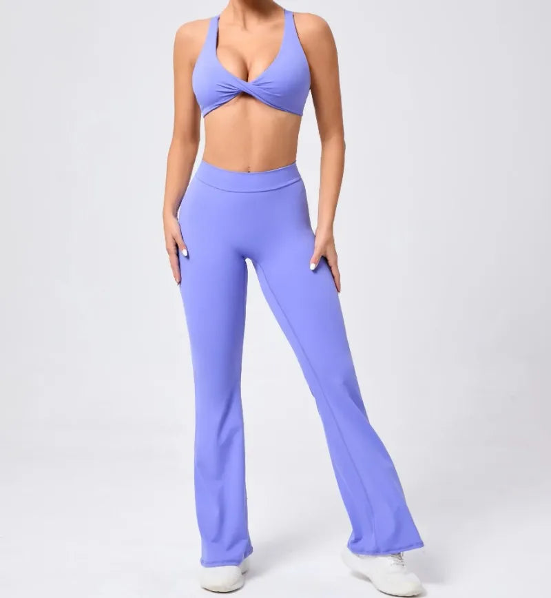 Women's Seamless Yoga Sets Brushed Fabric Flared Hip-Lifting Pants Cross Beauty Back Bra Suits Gym Workout Fitness Training Sets