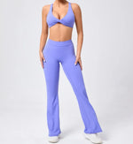Women's Seamless Yoga Sets Brushed Fabric Flared Hip-Lifting Pants Cross Beauty Back Bra Suits Gym Workout Fitness Training Sets