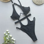 Asymmetric V-bra Underwired Cut Out Women Swimwear One Piece Swimsuit Female High Cut Monokini Bather Bathing Suit Swim V5928
