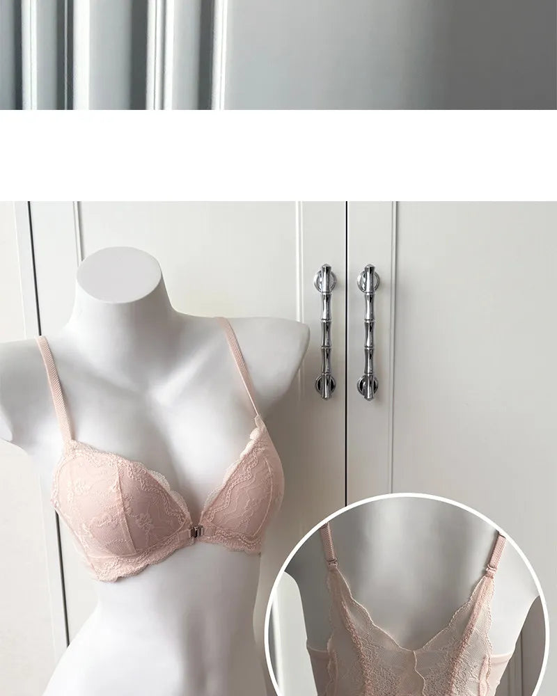 Summer Hot Sale! Front Closure Compression Bra for Small Bust - Sexy Lace Back Push Up Bralette, Lightweight Invisible Comfort