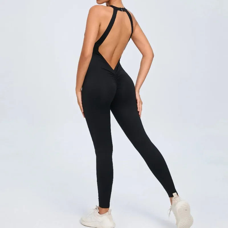 Seamless Yoga Jumpsuits Sports Fitness Peach Hip-lifting Backless Buckle One-Piece Training Gym Workout Tracksuits for Women