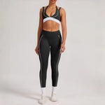 Women's Yoga Sets Sports Fitness V-Neck Halter Sports Bra Color-Block Hip-lifting Pants Suits Running Training Workout Gym Sets