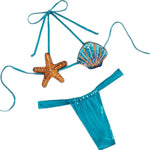 New Shiny Sequin Shell Starfish Bikini Set Women Sexy Push Up Pleate Thong Swimsuit Brazilian Beach Bathing Suit Micro Swimwear
