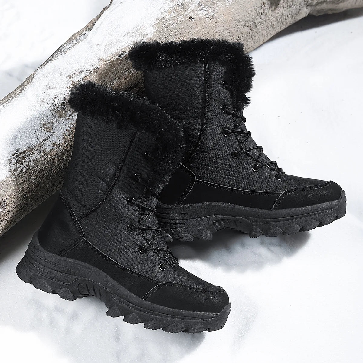 Winter Snow BootsWomen Waterproof Non-Slip Warm Northeast-Style Large Cotton Shoes, Ski , Fleece-Lined,High-Top Cotton Boots