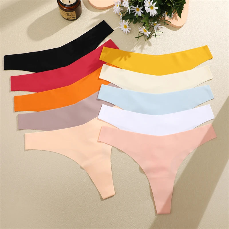10PCS/Set Seamless Ice Silk Panties Women V-Waist Underwear Sexy Sports Briefs Panties Female Soft Ultra-thin Lingerie G-string